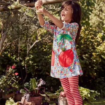 Atlama Metre Uzun Kollu Bebek Kız Elbiseler İçin Sonbahar Bahar Kiraz Nakış Sıcak Satış çocuk Kostüm Çiçek Elbise