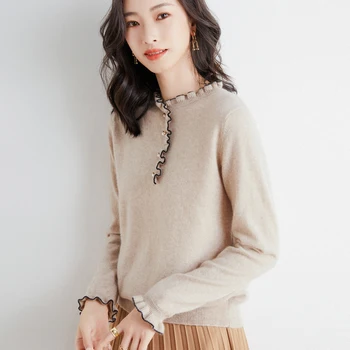 Sonbahar Ve Kış Tüm Maç Yeni Ürün Karışımlı Yün kadın Yuvarlak Boyun Moda Kendini Yetiştirme Taban Örme Kazak Dış Giyim