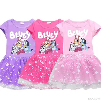 Bingo Bluey Çocuklar Kızlar için Elbise Karikatür Doğum Günü Partisi Prenses Elbiseler Çocuk Giyim Yaz Çocuk Kız Elbise