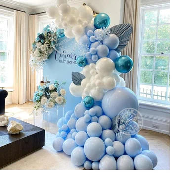 108 pcs DIY Pastel Macaron Mavi beyaz Balon Çelenk Metalik Mavi Globos Doğum Günü Düğün Bebek Duş Yıldönümü Parti Dekor