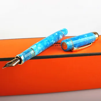 Jinhao 100 Centennial Reçine Dolma Kalem Sky Blue F/ 18KGP Bükülmüş Uç Dönüştürücü Yazma Iş Ofis Hediye Mürekkep Kalem