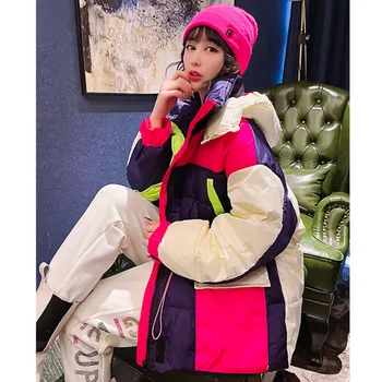 Kış Ekleme Kontrast Renk Aşağı Ceket Kadın 2021 Yeni Kore Gevşek kadın 90 % Beyaz Ördek Aşağı Ceket Moda Parkas Kadın