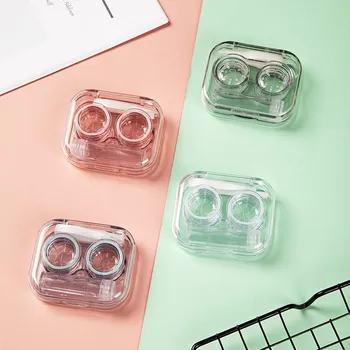 Yeni Stil Pembe Şeffaf Cımbız Kontakt Lensler Durumda Kadınlar için Taşınabilir Kontakt Lens Kutusu Konteyner Seyahat Kontakt Lensler Durumda