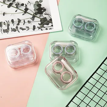 Yeni Stil Pembe Şeffaf Cımbız Kontakt Lensler Durumda Kadınlar için Taşınabilir Kontakt Lens Kutusu Konteyner Seyahat Kontakt Lensler Durumda 4