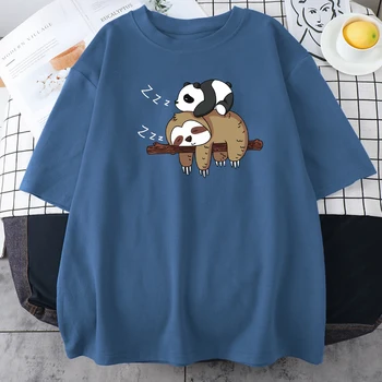 Kawaii Panda Tembellik Baskı Tişörtleri Kadın Harajuku Gevşek O Boyun T-shirt Karikatür Kısa Kollu Streetwear Tee Kadın Boy Tişörtleri 0