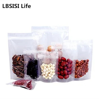 LBSISI Hayat 50 pcs Şeffaf Öz Sızdırmazlık Stand-up Plastik fermuarlı çantalar Bisküvi Şeker Çay Fındık Taneleri Kaba Ambalaj Yeniden