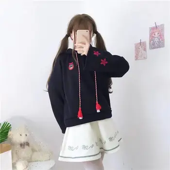 2021 Japon tatlı kazak kız uzun kollu kalın hoodie Kore versiyonu gelgit marka ıns Harajuku kolej tarzı hedging
