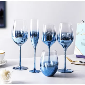500 ml Yaratıcı Mavi Yıldızlı kırmızı şarap bardağı Kadeh Zevk kokteyl bardakları Şampanya Viski Suyu Tatil Hediye Şarap Seti