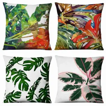 Tropikal Yaprak Şekli Baskılı Yastık Kılıfı Yeşil Bitki Yastık Dekoratif Yastık Ev Dekor Kanepe Atmak Yastık 45 * 45 cm 0