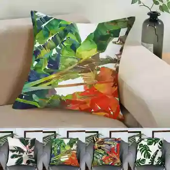 Tropikal Yaprak Şekli Baskılı Yastık Kılıfı Yeşil Bitki Yastık Dekoratif Yastık Ev Dekor Kanepe Atmak Yastık 45 * 45 cm 4