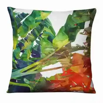 Tropikal Yaprak Şekli Baskılı Yastık Kılıfı Yeşil Bitki Yastık Dekoratif Yastık Ev Dekor Kanepe Atmak Yastık 45 * 45 cm 5