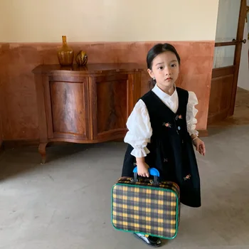 Elbise Kolsuz Diz Boyu Kazak A-line Katı Düzenli Pamuk Yeni Moda Basit Tatlı Bahar Sonbahar Çocuk Kız 3