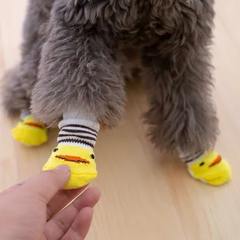 4 adet Sıcak Yavru köpek çorapları Yumuşak Pet Örgü Çorap Sevimli Karikatür Anti Kayma Çorap Sıcak Yavru Köpek Ayakkabı Küçük Orta Köpekler ev hayvanı ürünü