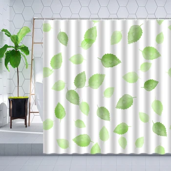 Yeşil Yaprak duş perdesi Bitki Dalları Suluboya Yaprakları Modern Baskı Banyo Dekor Küvet Ekran Asılı Perdeler Set