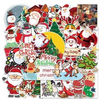 10/50 ADET Karikatür Noel Ağacı Çıkartmalar Dizüstü Kaykay Gitar Graffiti Bagaj Oyuncak Dekorasyon Noel Baba Sticker Toptan