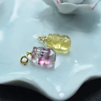 10 ADET Doğal renkli florit kristal oyma ayı pixiu hayvan kolye Şifa taşlar DIY aksesuarları takı yapımı ıçin