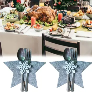 4 adet / se Kar Tanesi Noel Bıçak Çatal Çatal Çanta Mutfak Sofra Tutucu Çanta 2022 Yeni Yıl Noel Partisi Yemeği Masa Dekor