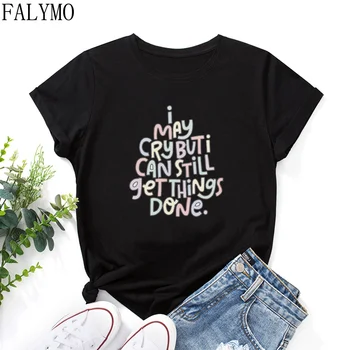 Kadın %100 % Pamuk T - Shirt Kısa Kollu Komik Mektup Baskı Tee Tops Grafik Tee Gömlek Kadın Yaz Sonbahar Elbise Söyleyerek Gömlek 2