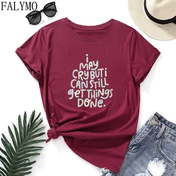 Kadın %100 % Pamuk T - Shirt Kısa Kollu Komik Mektup Baskı Tee Tops Grafik Tee Gömlek Kadın Yaz Sonbahar Elbise Söyleyerek Gömlek 5