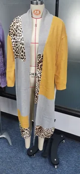 2021 Avrupa ve Amerikan kadın yeni uzun kollu kazak moda eğlence gevşek süper uzun uzun kollu leopar hırka ceket