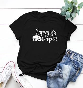 Yeni Sıcak Yaz Mutlu Camper Kadın Gevşek T-shirt Unisex Araba Grafik Basit Üstleri Kadın Orman Açık Havada Eşleştirme Giyim 0