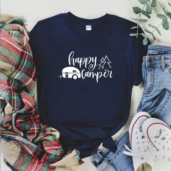 Yeni Sıcak Yaz Mutlu Camper Kadın Gevşek T-shirt Unisex Araba Grafik Basit Üstleri Kadın Orman Açık Havada Eşleştirme Giyim 3
