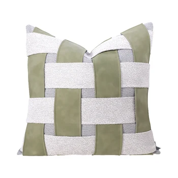 Iskandinav ışık lüks kontrast renk yastık modeli odası kare yastık yeşil serpiştirilmiş dokuma kanepe oturma odası deri yastık 0