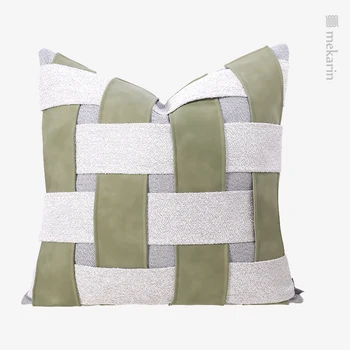 Iskandinav ışık lüks kontrast renk yastık modeli odası kare yastık yeşil serpiştirilmiş dokuma kanepe oturma odası deri yastık 1