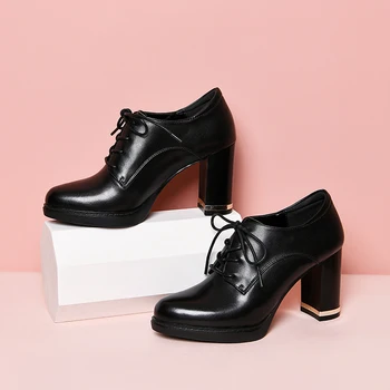 MoonMeek 2021 Yeni Varış Kadın Pompaları Hakiki Deri Yüksek Topuklu bayan ayakkabıları Bahar Sonbahar Düz Renk Ofis Elbise Ayakkabı 3