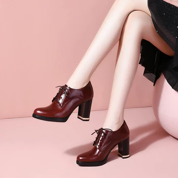 MoonMeek 2021 Yeni Varış Kadın Pompaları Hakiki Deri Yüksek Topuklu bayan ayakkabıları Bahar Sonbahar Düz Renk Ofis Elbise Ayakkabı 5