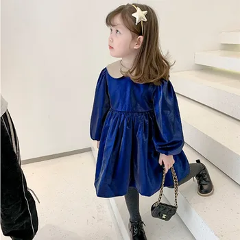 Kış Kız Prenses Elbise Peter Pan Yaka Parlak Tel Kadife Çocuk Etek Lumiere Çiçek Kız Elbise 2 Yaşındaki Bebek Kız Giysileri 2