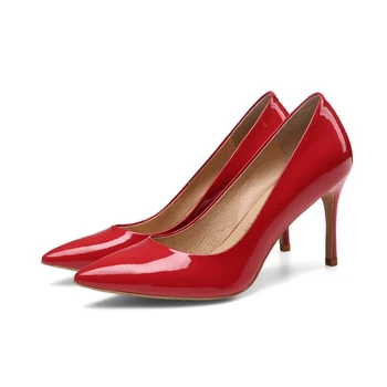 Kadın Pompaları Ayakkabı Patent Deri Ayakkabı Kadınlar Için Moda Sivri Burun Klasik Kadın Ayakkabı Ince Yüksek Topuk Ayakkabı Bayanlar Için Boyutu 2