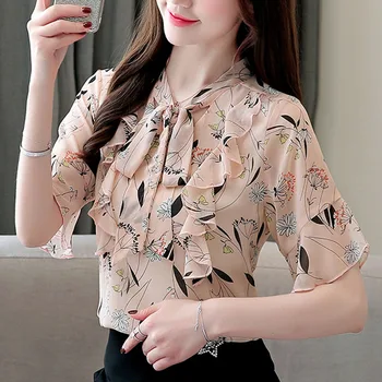 2021 Kapalı Omuz Üst Harajuku Gömlek Moda Kadın Bluz Zarif Şifon Bluz Çiçek Bluz Yay Çiçek Bayanlar Tops 3633 50
