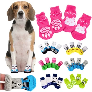 4 Pcs Kış Kaymaz Pet köpek çorapları Küçük Kedi Köpekler Anti-scratch Ve Anti-kirli sıcak tutan çoraplar Paw Koruyucu İçin Küçük Orta Evcil