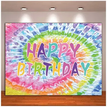 Renkli Spiral Batik Mutlu Doğum Günü Tema Fotoğraf Arka Planında Çocuk Kız Gökkuşağı Tema Mutlu Bady Dekor Fotoğraf Arka Plan 0