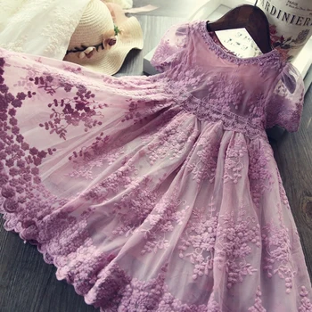 Dantel Prenses Elbise Düğün Parti Çocuklar Kızlar ıçin Elbiseler gündelik Giyim Çiçek Kız Elbise çocuk Giyim 3-8 Yıl Vestidos 1
