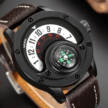 Oulm Yeni HP3880 Yaratıcı Tasarım erkek Spor Saatler Dekoratif Pusula Spor Erkek Kuvars İzle Casual Deri Kol Saati