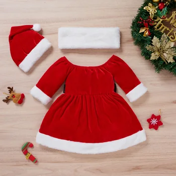 Noel Elbise Çocuklar için Bebek Kız Noel Baba Kıyafet Kış Sonbahar Uzun Kollu Prenses Kürk Elbise ile Kemer Çocuk Noel Hediye 3