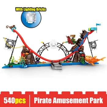 Caribbeaned 540 ADET Korsan Eğlence Parkı Yapı Taşları Set Yaratıcı DIY Roller Coaster Modeli Tuğla Oyuncaklar Hediyeler